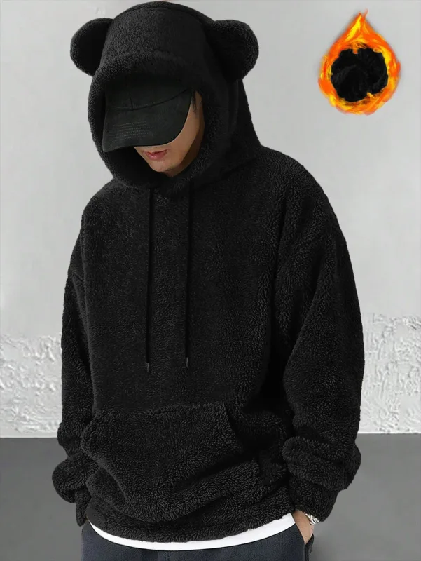 Men Autumn Winter Plus Size Hooded Coat Personality Fashion Casual Loose Daily Street Wear Male Hoodie Outerwear Tops