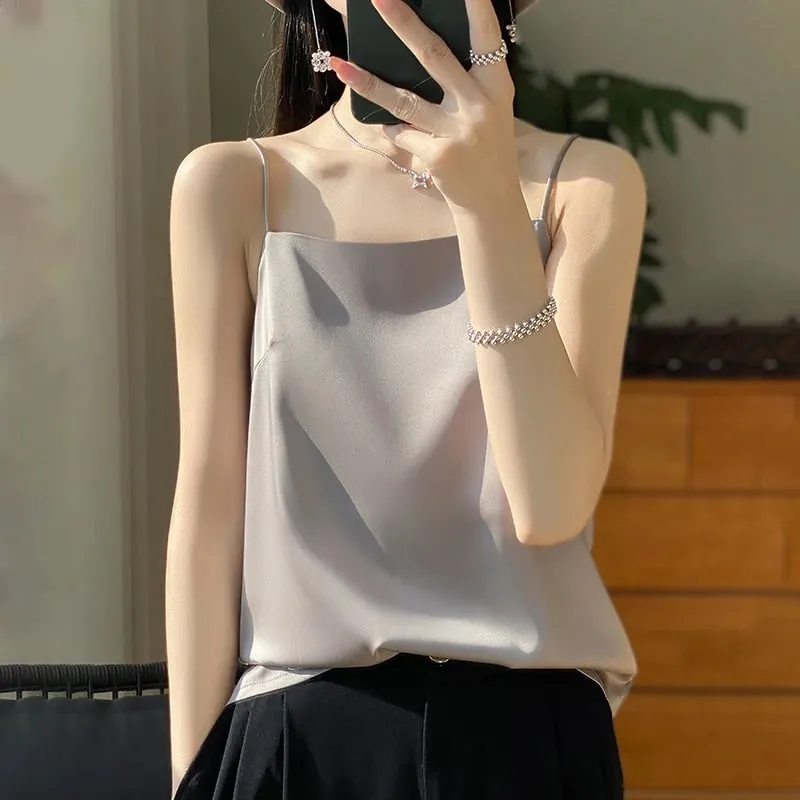 Ny is silke sexet satin rem dame forår/sommer vest ensfarvet ærmeløs sexet komfortabel silke undertøj vest RW-D19