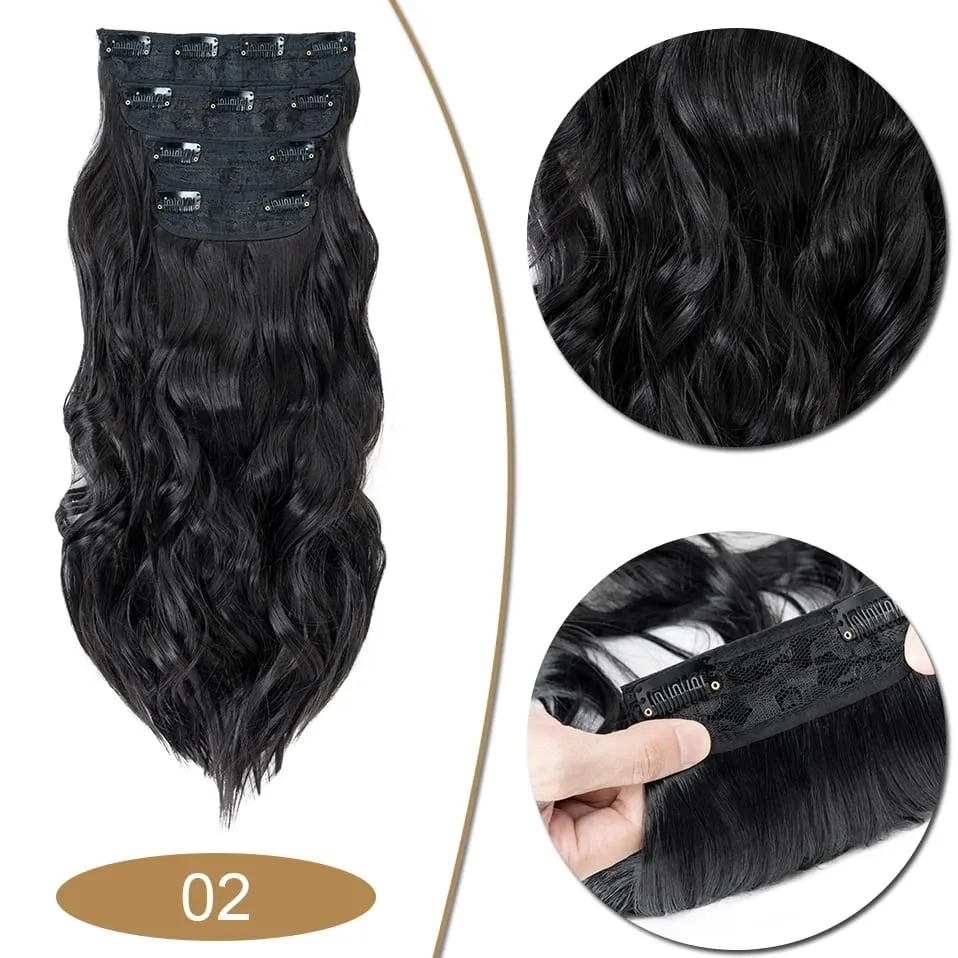 S-noilite Synthetic Hair 22inch Clips In Hair Extensions Long Wavy Clip In Hair Thick Double Weft 4Pcs/set Hairpieces For Women