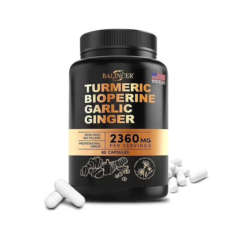 Turmeric Curcumin Capsules - Ginger Garlic & Black Pepper Natural Antioxidant for Joint Mobility Digestive & Immune Wellness