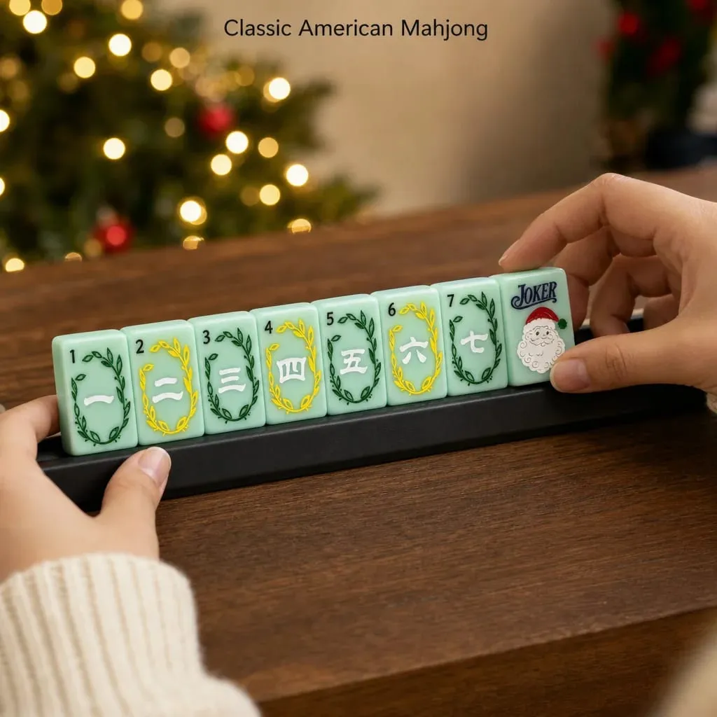 Original Design Christmas American Mahjong 160 Tiles - Acrylic 36x25x11mm with Jokers and Winds Holiday Game
