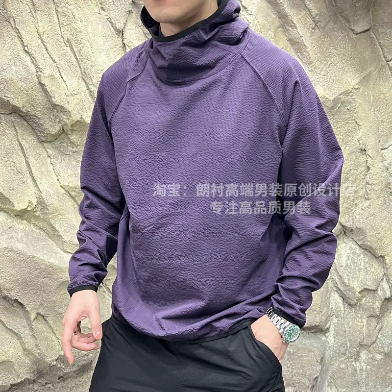 Lightweight seersucker texture outdoor thin quick-drying fabric couple loose sports hooded sweater