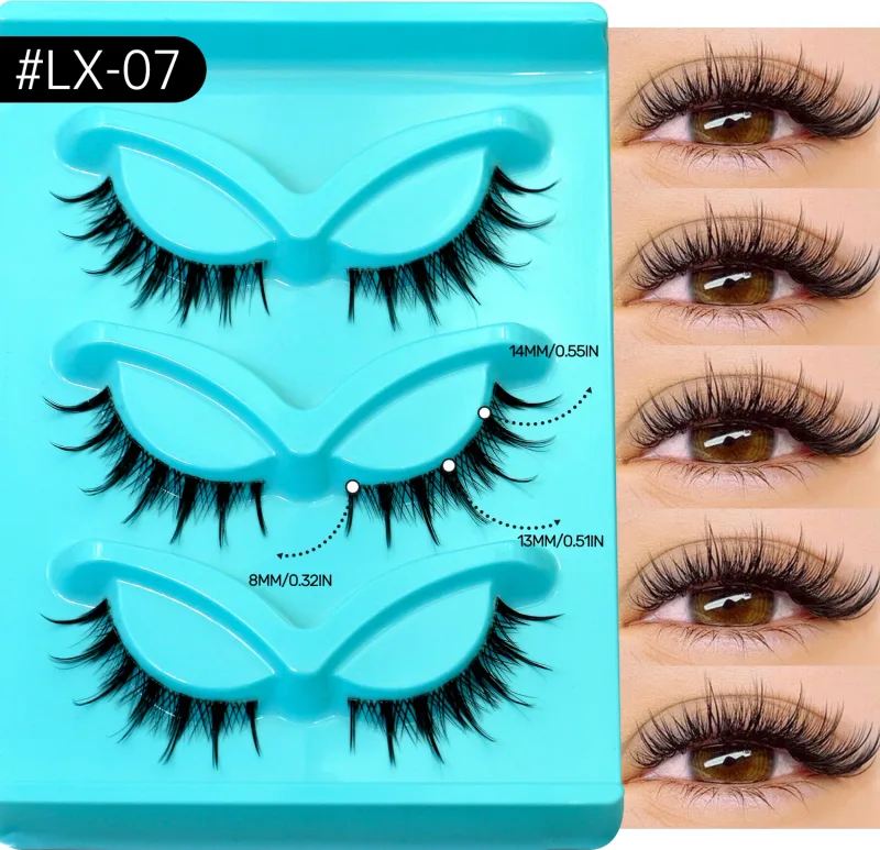 3pairs Manga Lashes Natural Cat Eye Eyelashes Clear Band False Eyelashes Natural Look Fake Lashes Strips Makeup — image 12