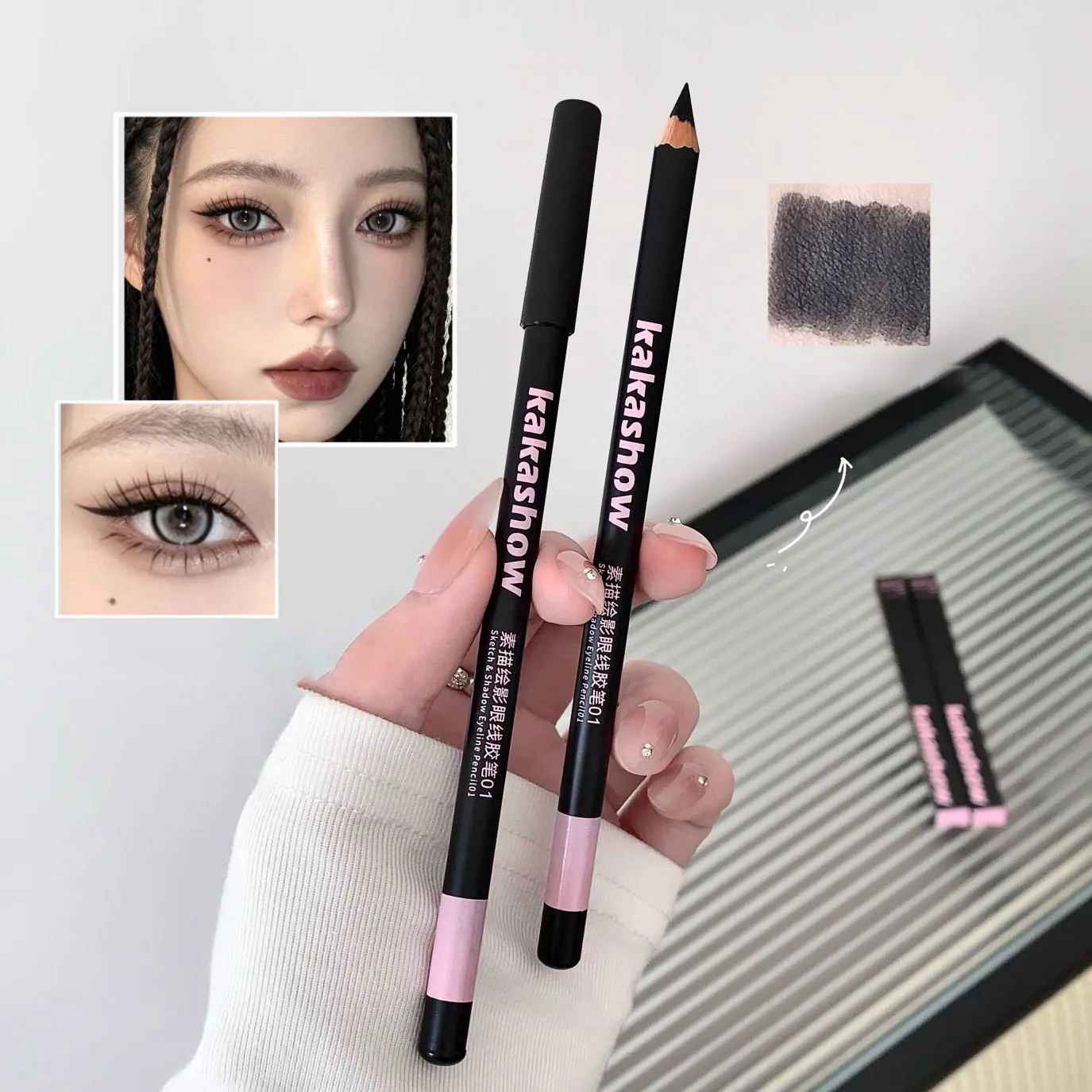 Wooden Matte Eyeliner Pencil Black Pink Brown Eye Liner Pen Long-lasting Waterproof Smudge-Proof Smooth Matte Eye Liner Makeup