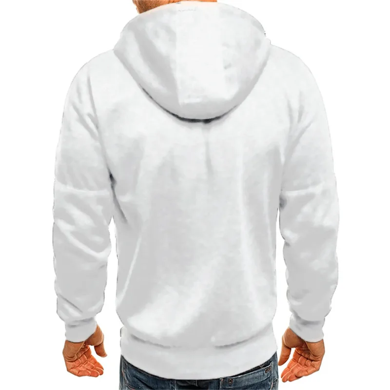 Men's Grey Hooded Sweatshirt Full Zipper Casual Sportswear with Pockets Orange Drawstring plus Size Available