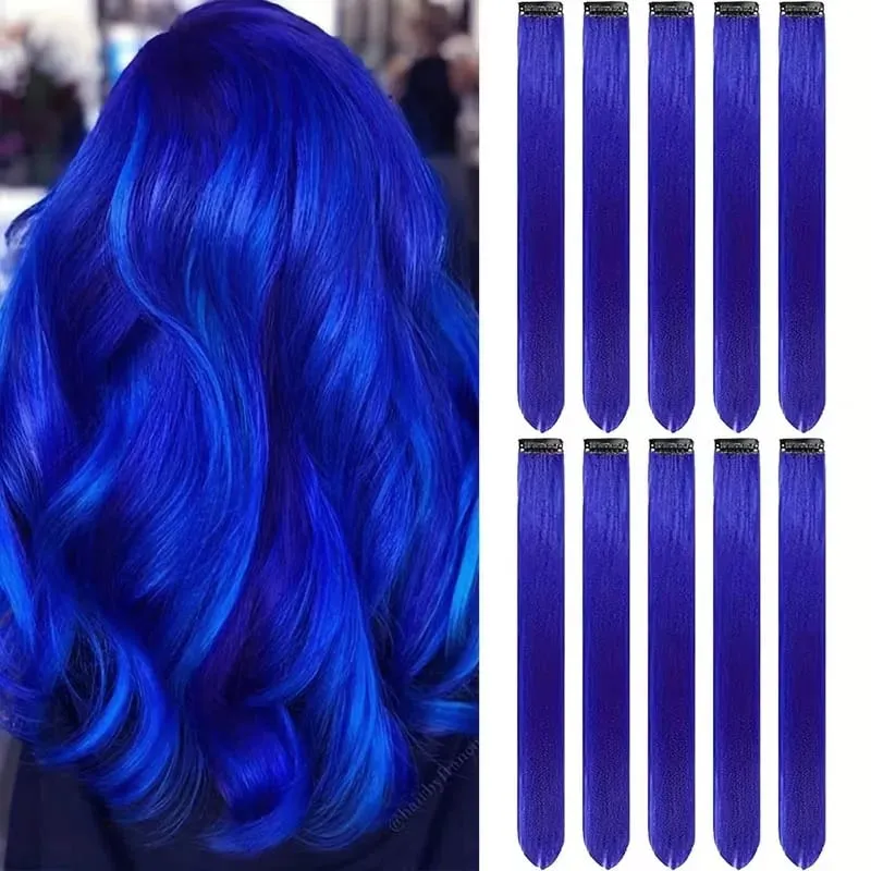 22Inch 10pcs Synthetic Colorful Long Straight Rainbow Colored Hair 10pcs Clip In Extensions for Women Daily Party Christmas — image 9