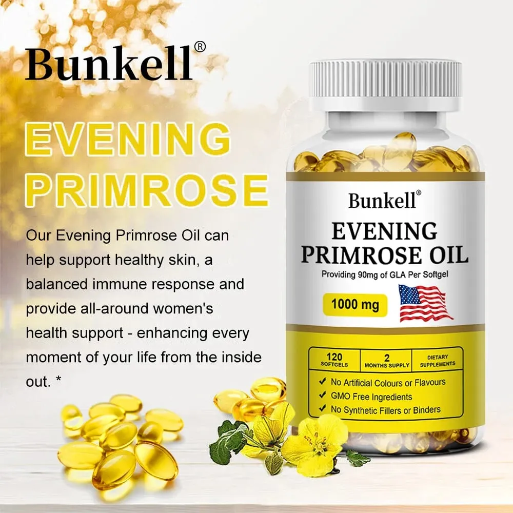 Evening Primrose Oil Capsules - Contains Gelatin and Vegetable Glycerin To Promote Healthy Skin Immunity Balance For Women