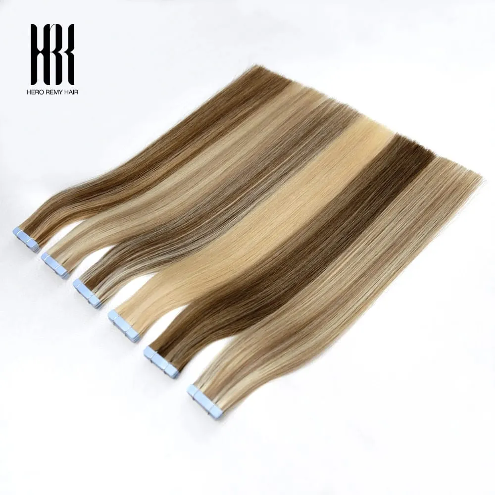 Tape in Hair Extensions Natural Human Hair 100% Invisible Double Sided Tapes On Hair Silky Straight Real Remy Hair Extensions 2g