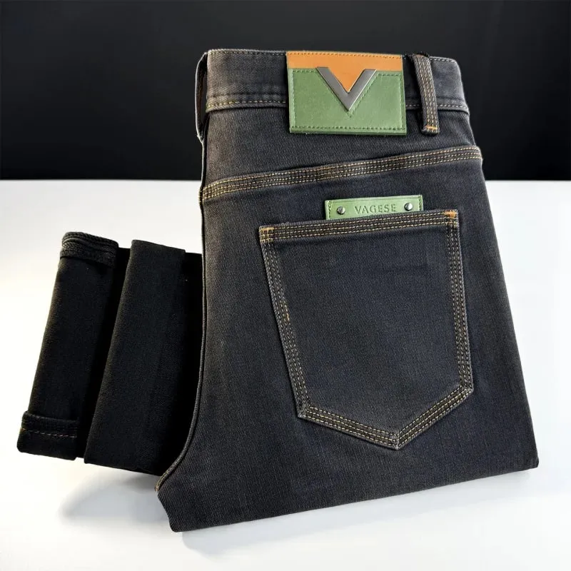 2025 autumn new jeans men's fashion brand light luxury high-end men's clothing slim fit small feet elastic denim pants