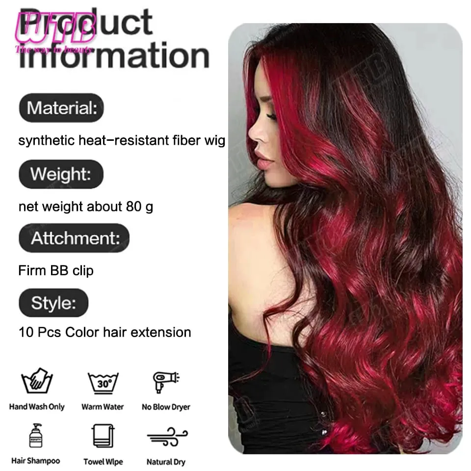 10Pcs Colored Synthetic Extension Wigs BB Clip Style Straight Hair Extensions Suitable for Women to Wear at Holidays and Parties
