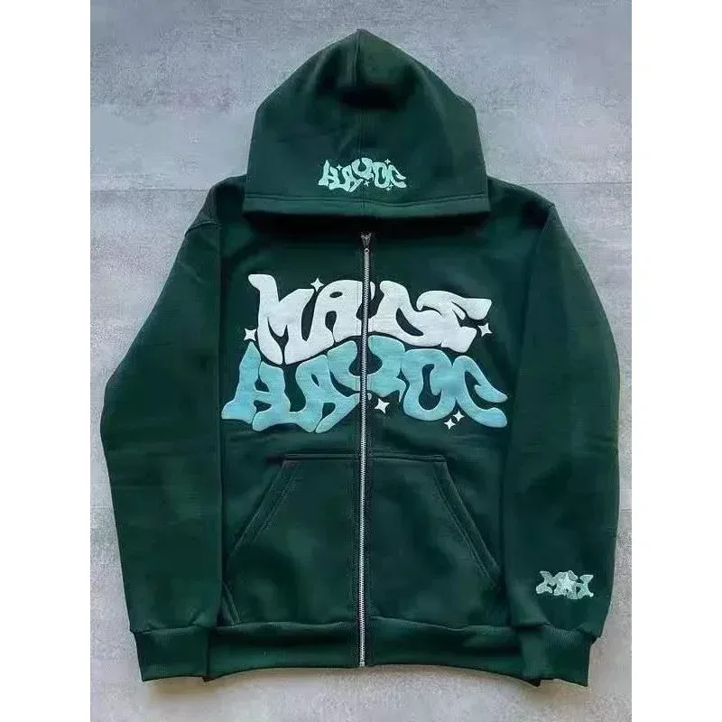 2026 European and American Fashion Fleece Print Zippered Hooded Sweatshirt for Men and Women Casual Multi-Functional Sports Top