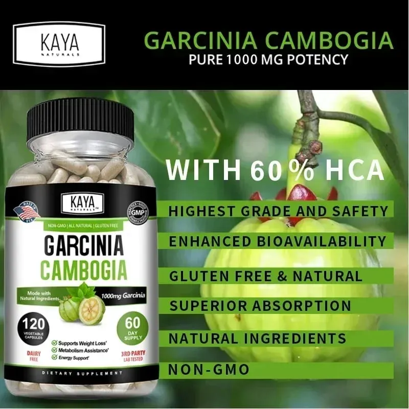 Garcinia Cambogia Extract Capsules 1000 Mg Appetite Suppressant for Men and Women Metabolism Energy Colon Cleansing