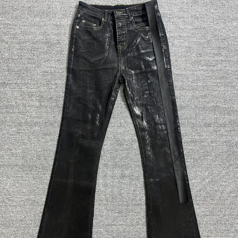 Jean Harajuku pour hommes, Streetwear américain de rue, pantalon en Denim enduit de cire, Style foncé, Micro évasé, très extensible, coupe cintrée rétro