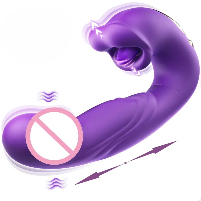 3 in 1 Telescopic Flapping Tongue Licking Dildo Female Clitoris Stimulator Finger Flapping Vaginal Massager Masturbator Sex Toy