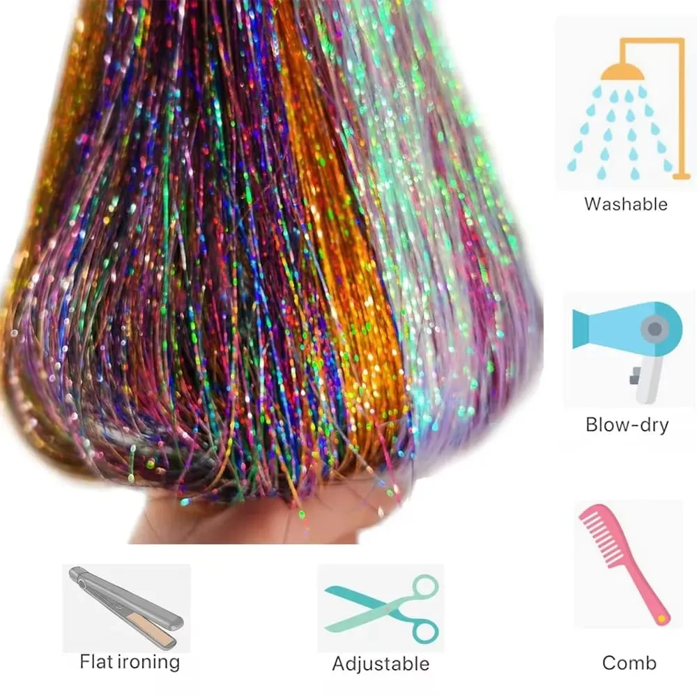 Sparkle Shiny synthetic Hair Tinsel Hair Extensions Dazzles Women Hippie for Braiding Headdress Hair Braiding Tools Long 120cm
