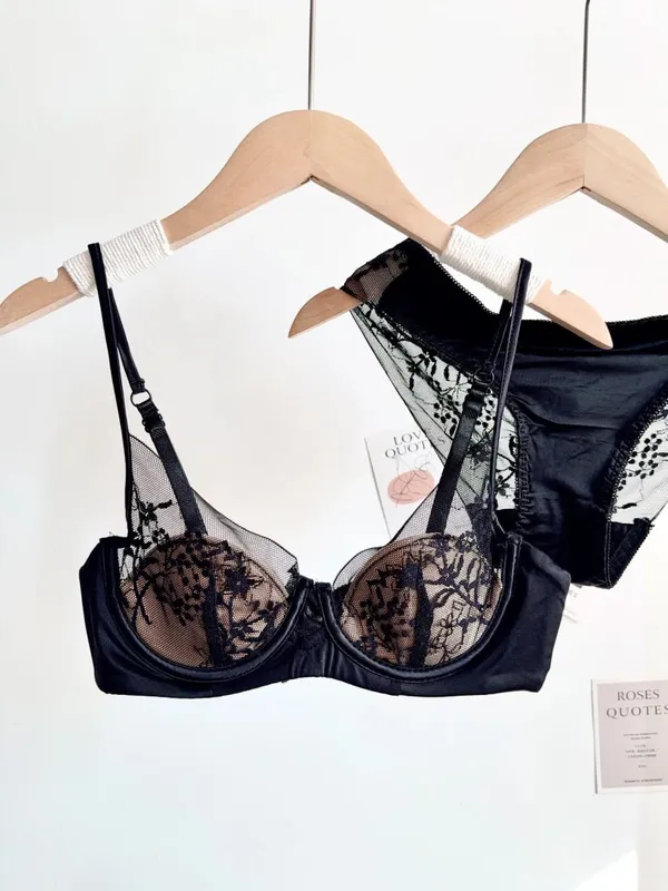 Women Red Sexy Lace Bra Set Push Up Soft Underwire Thin Lingerie Comfortable Support for Small Bust Female Underwear Suit S-XL