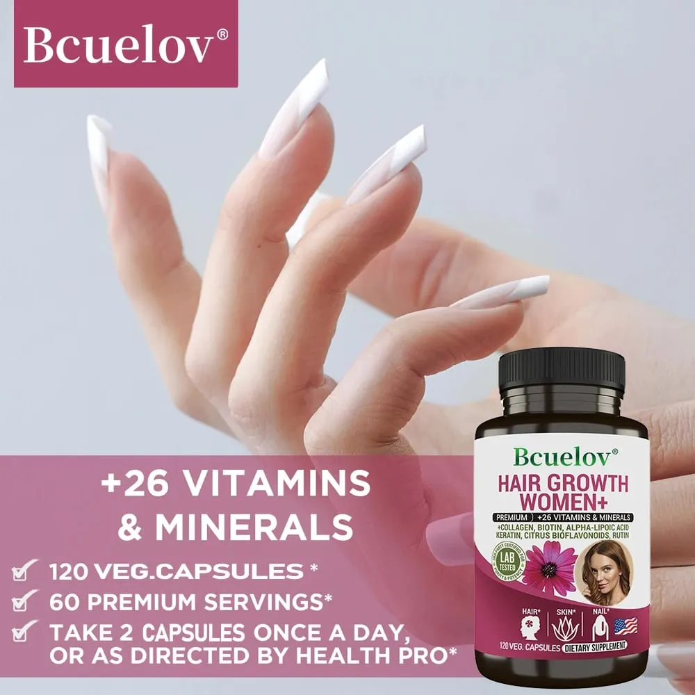 Women Hair Growth Supplement Capsules with Multivitamins Collagen and Biotin for Thicker Fuller Hair Nails and Skin Health