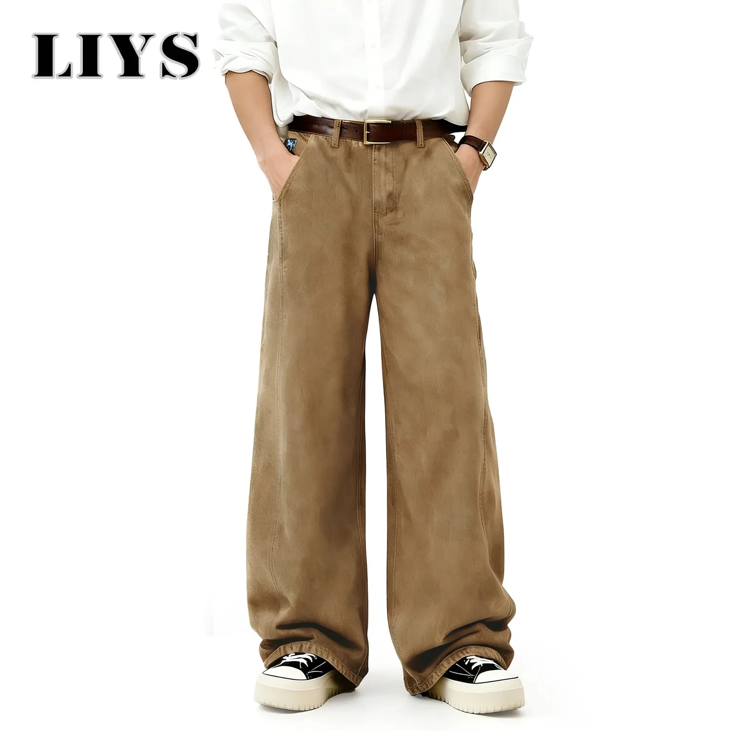 American Men's Retro Brown Ultra Baggy Wide Leg Jeans Street Casual Embroidery Oversized Men's Clothes Unisex Denim Pants