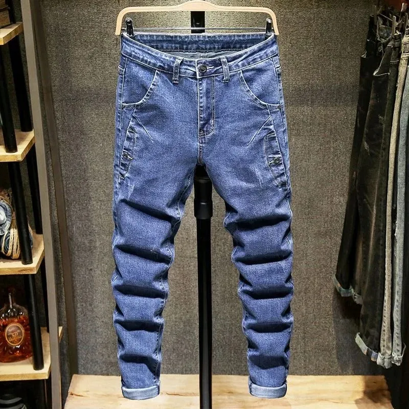 Forår og efterår Trend Ensfarvet Stretch-denim-jeans med lige ben Mænd Casual Slim Fit Komfortabel sport-jeans i høj kvalitet