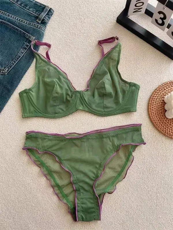 New Arrival Ladies Full Cup Bra Set Ultra Thin Minimizer Sexy Support Anti-Sagging Side Slim ABCD Everyday Comfort Lingerie Set