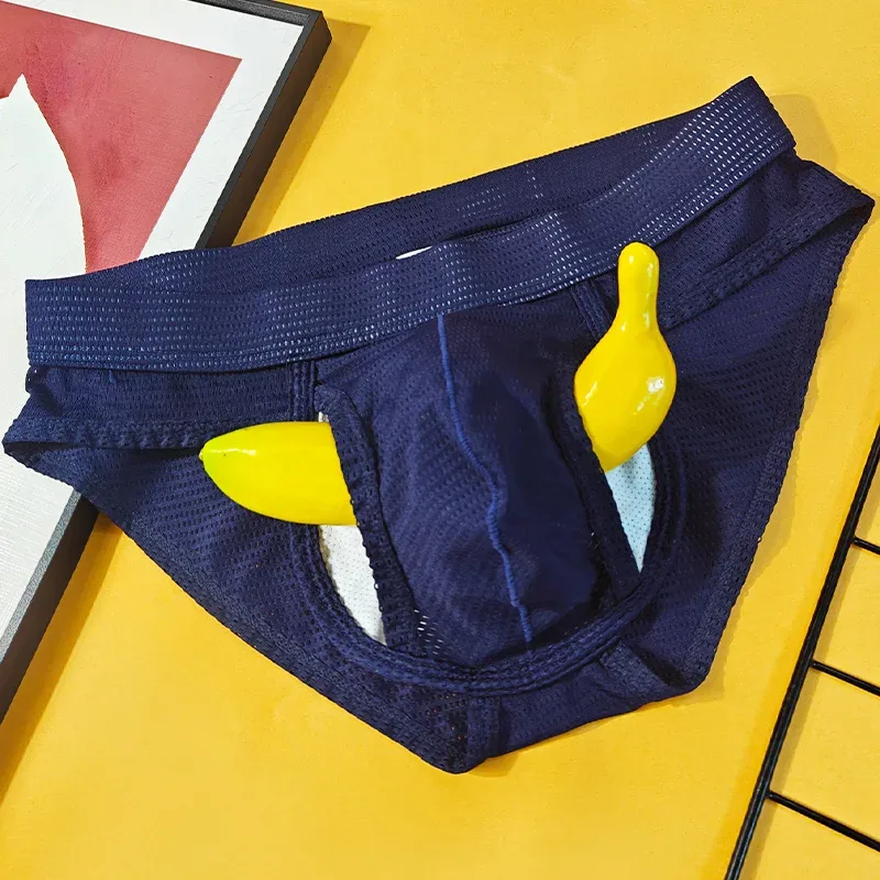 1PC Mesh Breathable Men's Underwear with Fly Pouch Front Open Bulge Separated Pouch Youth Korean Version Youth Briefs