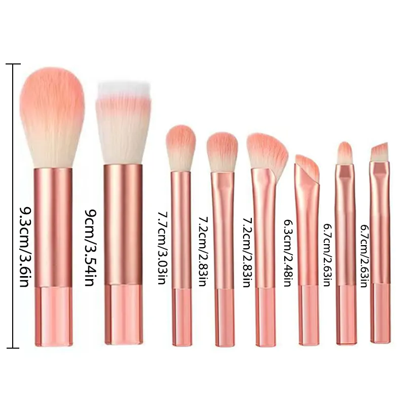 8 pieces of orange mini portable travel makeup brushes - powder brushes eyeshadow brushes and highlighter brushes