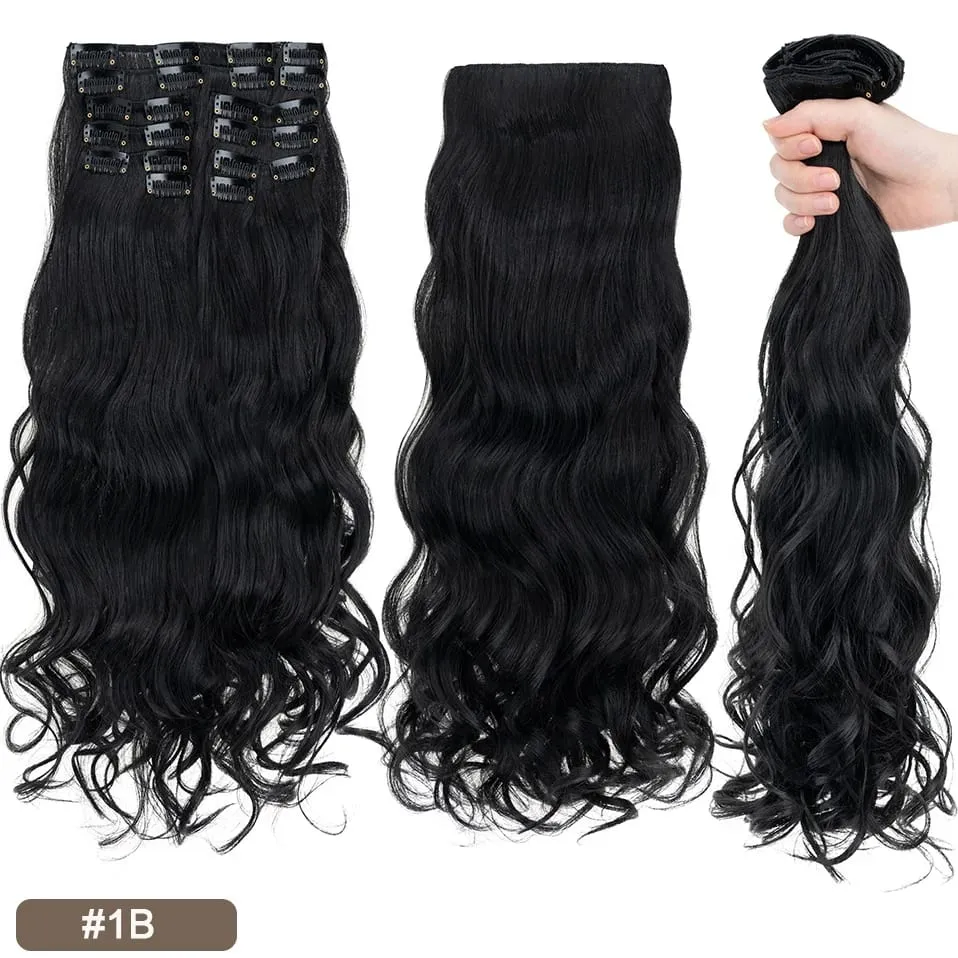 180g 12PCS Wavy Clip in Hair Extensions 22" Long Synthetic Thick Clip On Hair Extensions for Women Full Head Hairpiece