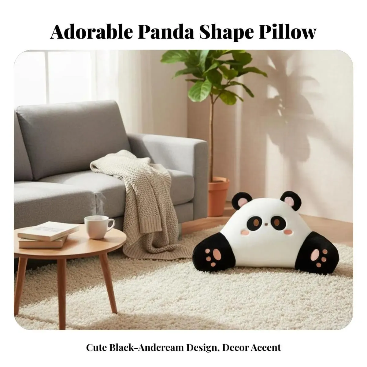 Panda Sofa Pillow Faux Sheepskin Black Cream Decorative Throw Living Room