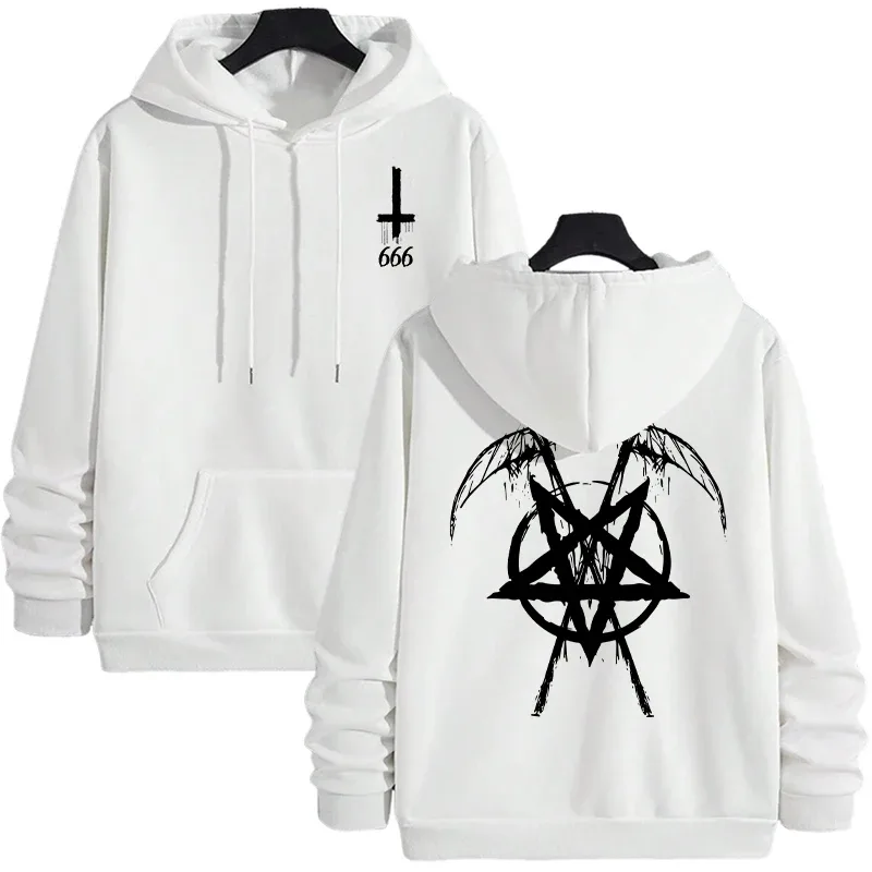 2025 Trendy Mens Hooded Sweatshirts Satan Pentagram Print Autumn Winter Casual Sportswear Urban Fashion Hoodies Male Top Outwear