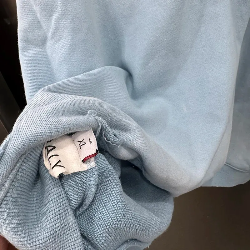 Light Blue PALY Letter Crystal Hoodie Ripped Washed Fashion Patch High Street Casual Men Women 1:1 Zipper Sweatshirts