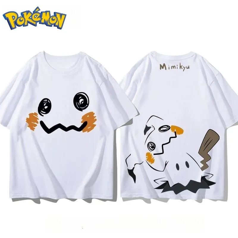 Nieuwe Pokémon Mimikyu voor- en achterkant bedrukt T-shirt voor heren en dames zomer nieuwe losse casual veelzijdige top met korte mouwen