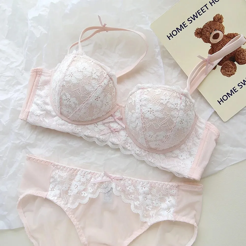 French Lace Women Bra Set Wire Free Push Up Lingerie Set Small Bust Lift Enhance Brassiere And Panty Underwear 32‑38 — image 2