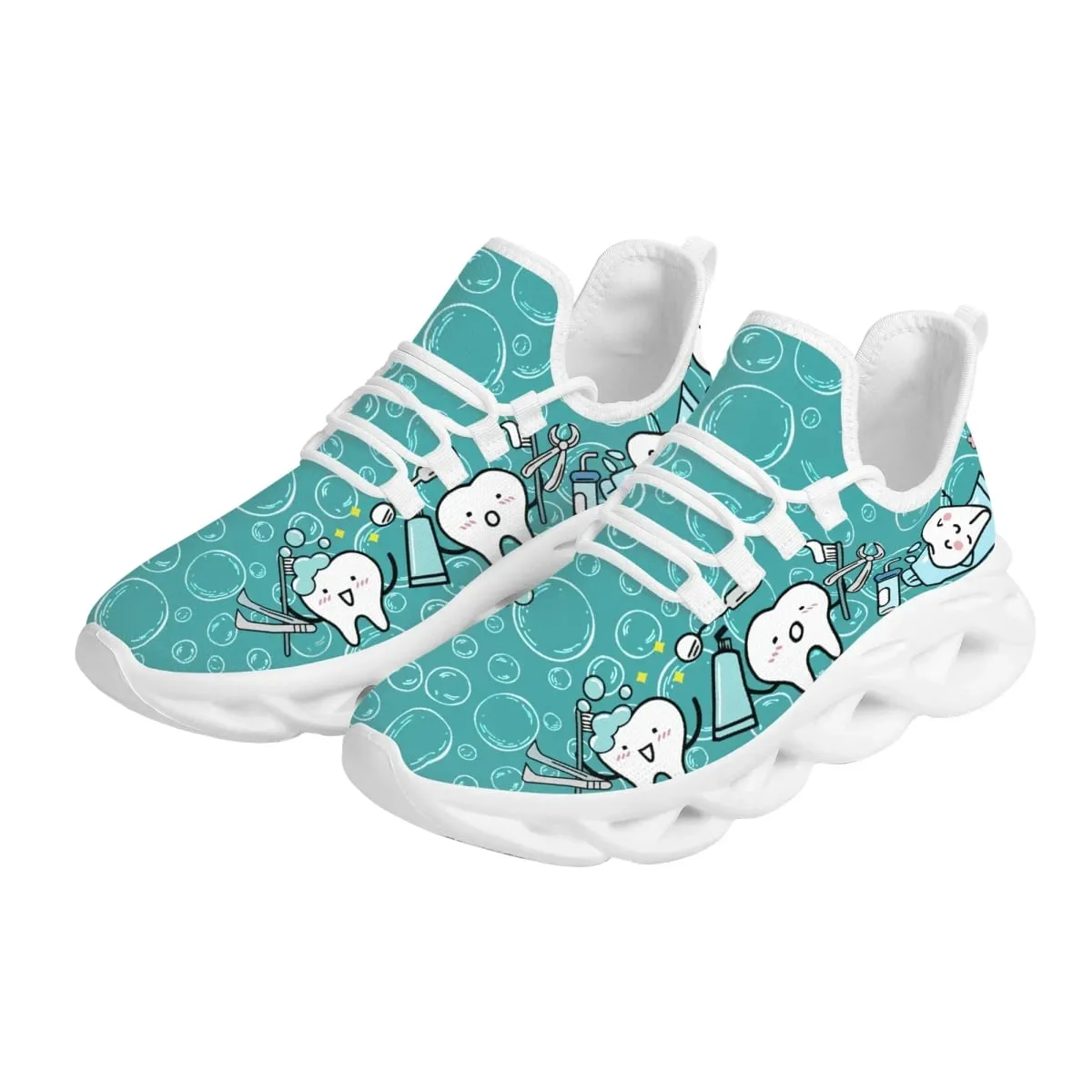 Casual Women's Dental Shoes Funny Teeth Dentist Design Flats Lace-up Sneakers Spring Breathable Beach Walking Shoe New Fashion