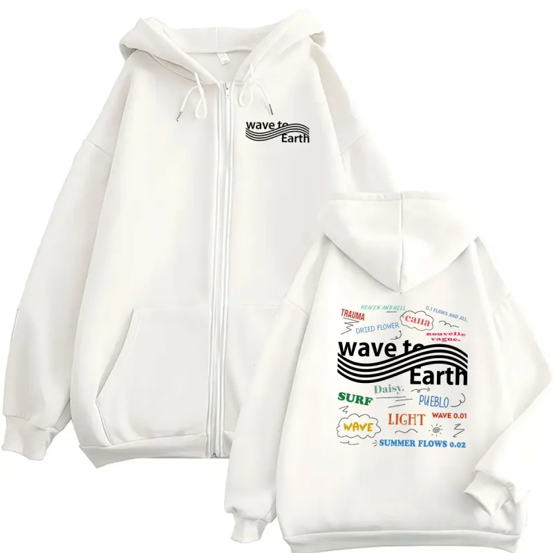 Korean Band Wave To Earth The Pieces Tour 2026 Zipper Hoodies Men Women Clothing Long Sleeve Vintage Oversized Coats Sweatshirt