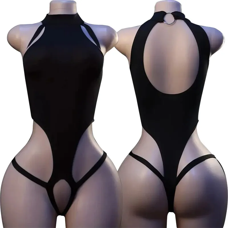 Tops de verano de una pieza, lencería erótica sexi para mujer, mono de peluche con espalda descubierta de talla grande sin mangas, monos con abertura en la entrepierna
