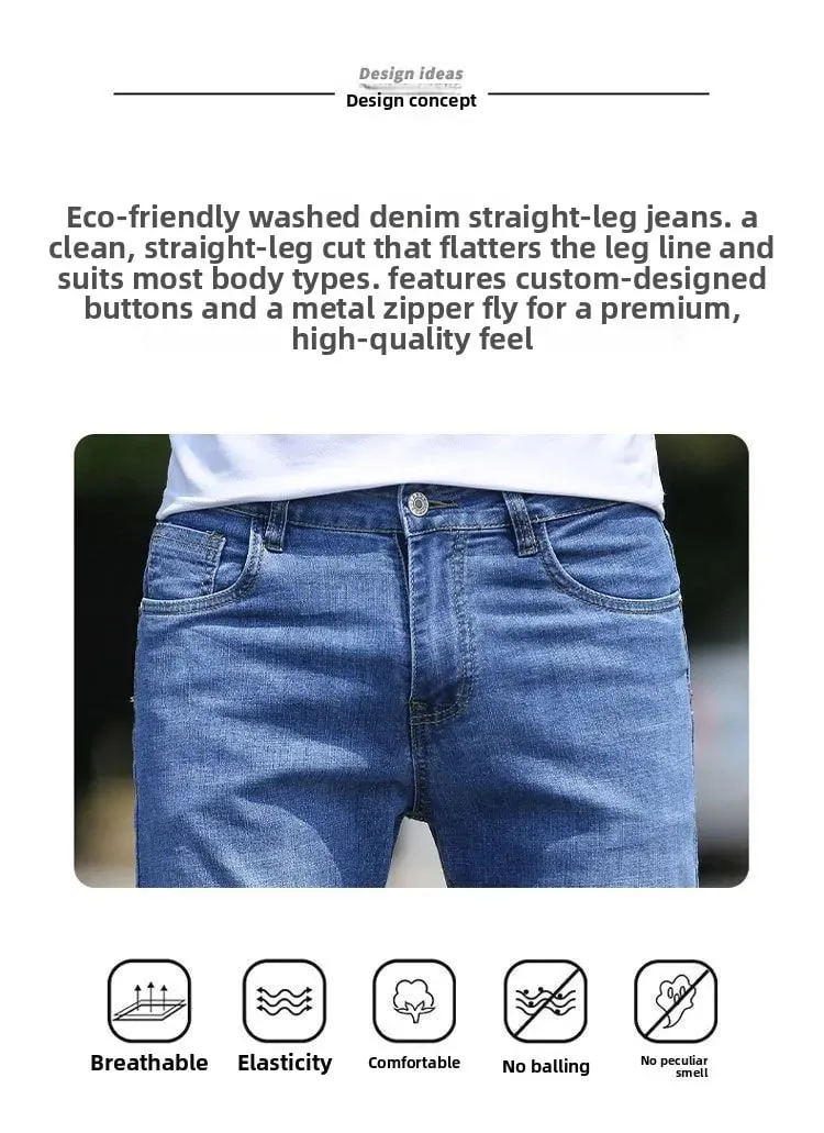 Korean Reviews Many Men's Clothes 2025 New Spring Summer Business Jeans Light Blue Straight Loose Fashion Casual Long Pants Men