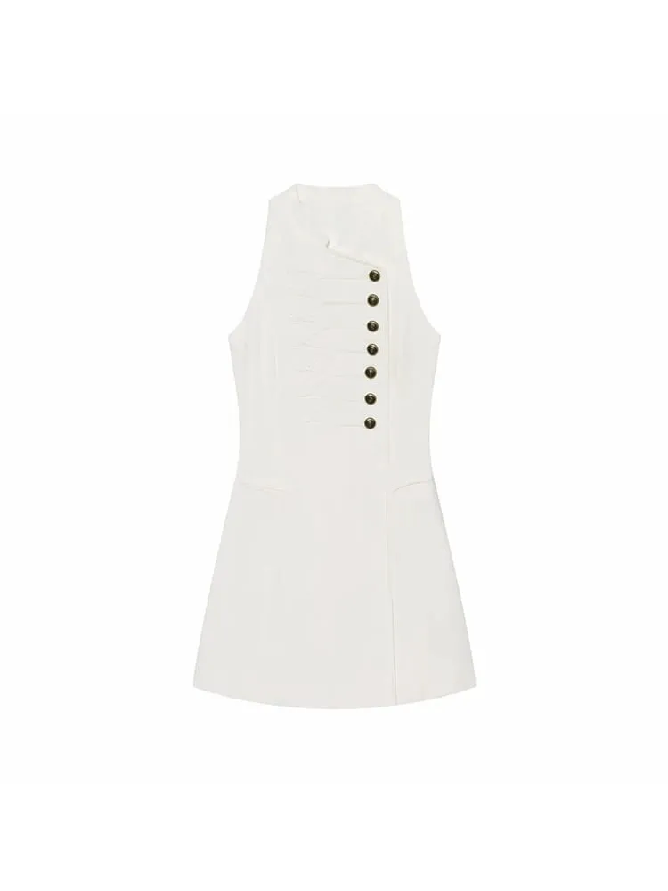 Women Elegant Chic Rope Buttons Dress 2026 Summer Trendy High Street Mini Dress Dating Dinner Ladies Sleeveless Dresses
