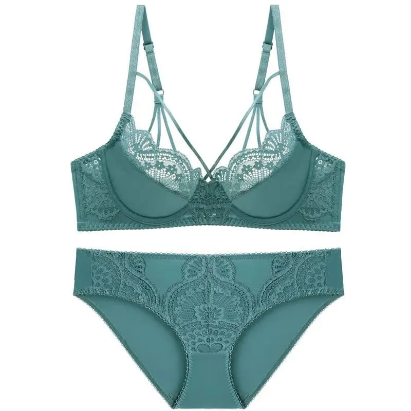 high quality sexy lace women bras and brief two piece set push up A B C D E cup wire summer lingerie underwear blue red black