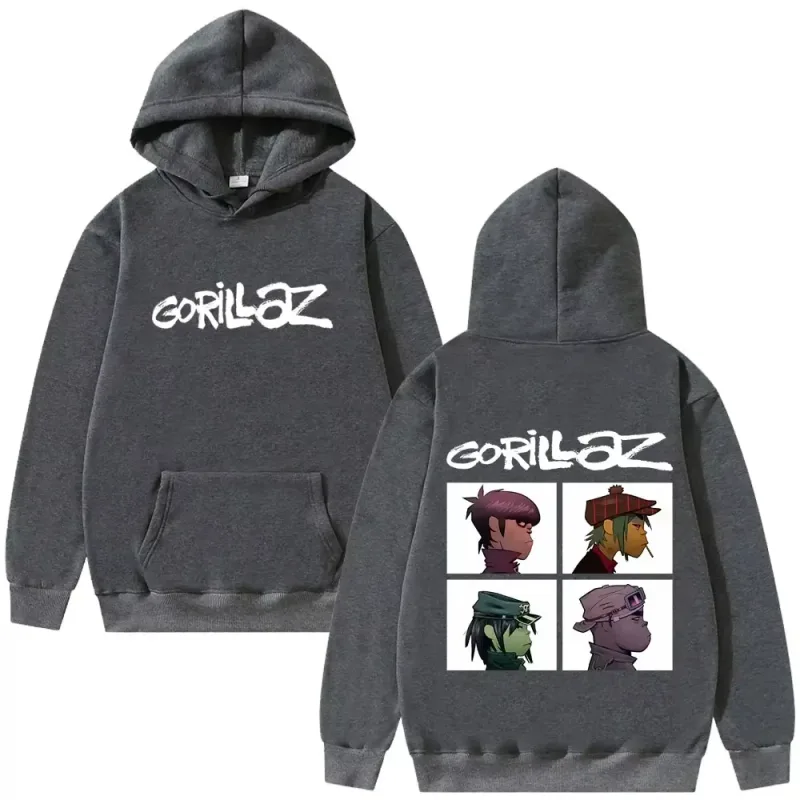 The Gorillaz Rock Band's Fashion Album Features Pattern Prints on Men's Hoodies Sweatshirts Hip-hop Alternative Retro Pullovers