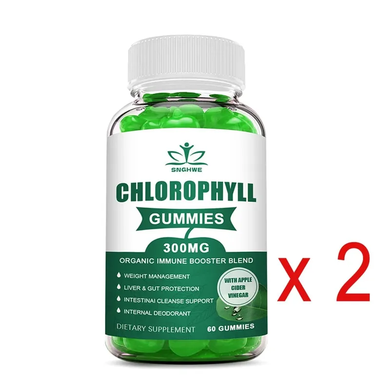 Chlorophyll Gummies-with ACV Vitamin D3 C E B12 -Natural Deodorant Energy Boost Immune&Digestion Support Vegan 60 Candies
