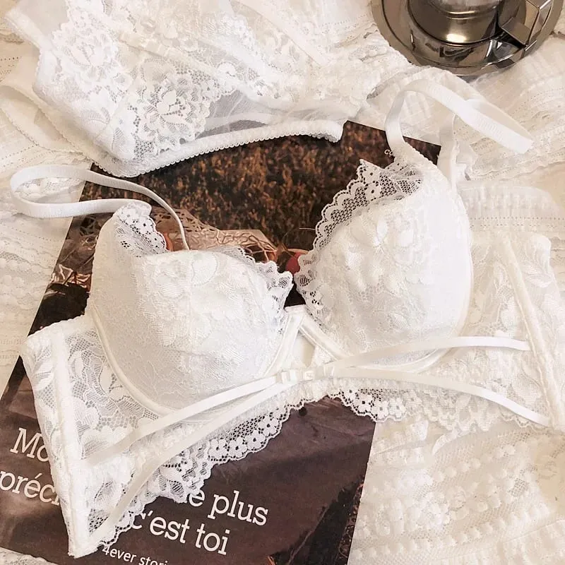 2 pièces été mince tasse soutien-gorge Sexy dentelle creux ensemble de sous-vêtements pour les femmes broderie française Lingerie Push Up brassière culotte ensemble