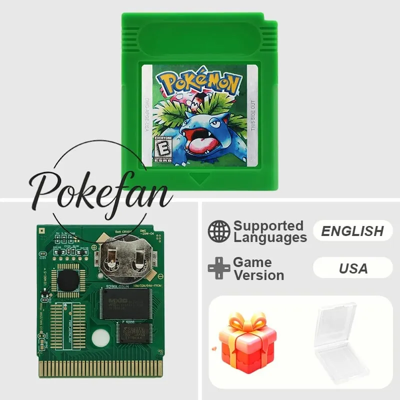 Pokemon Series Blue/Crystal/Gold/Green/Red/Silver/Yellow GBC Game in Box with Manuals for Video Game Cartridge USA Version