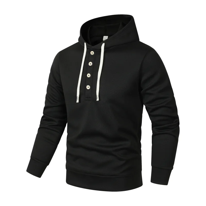 Four button hooded sweatshirt autumn winter men's new long sleeved hooded sweatshirt fashionable and casual men's sportswear,