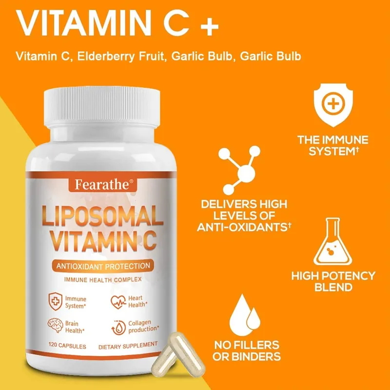 Natural Liposomal Vitamin C - Immune System & Collagen Booster High Absorption Skin Vitamins Vegeterian Vegan Non-GMO