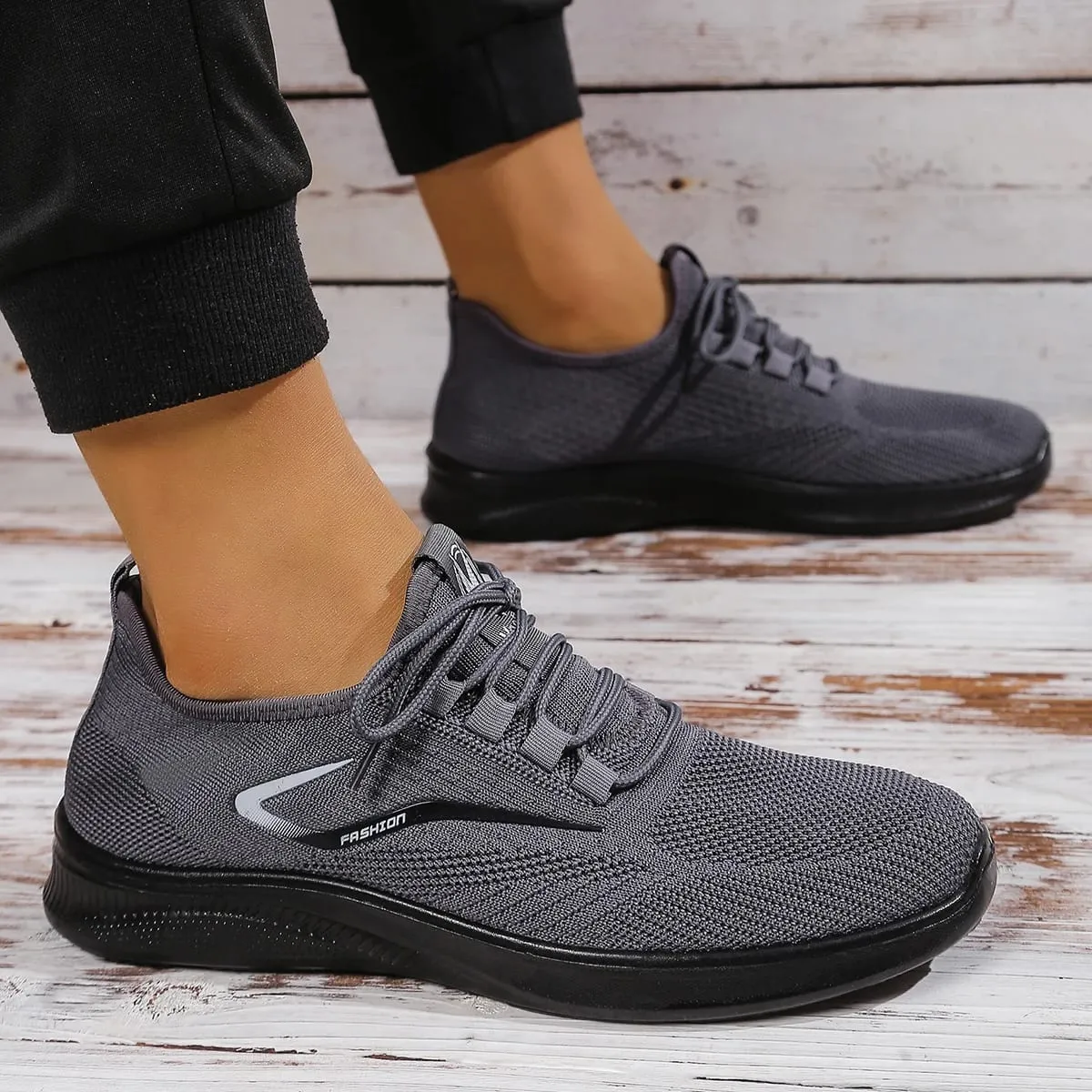 Panlalaking Breathable Knit Lace Up Casual Shoes Magaan ang Malambot na Sol na hindi madulas na Walking Sneakers para sa Panlabas na Libreng Pagpapadala na Sapatos