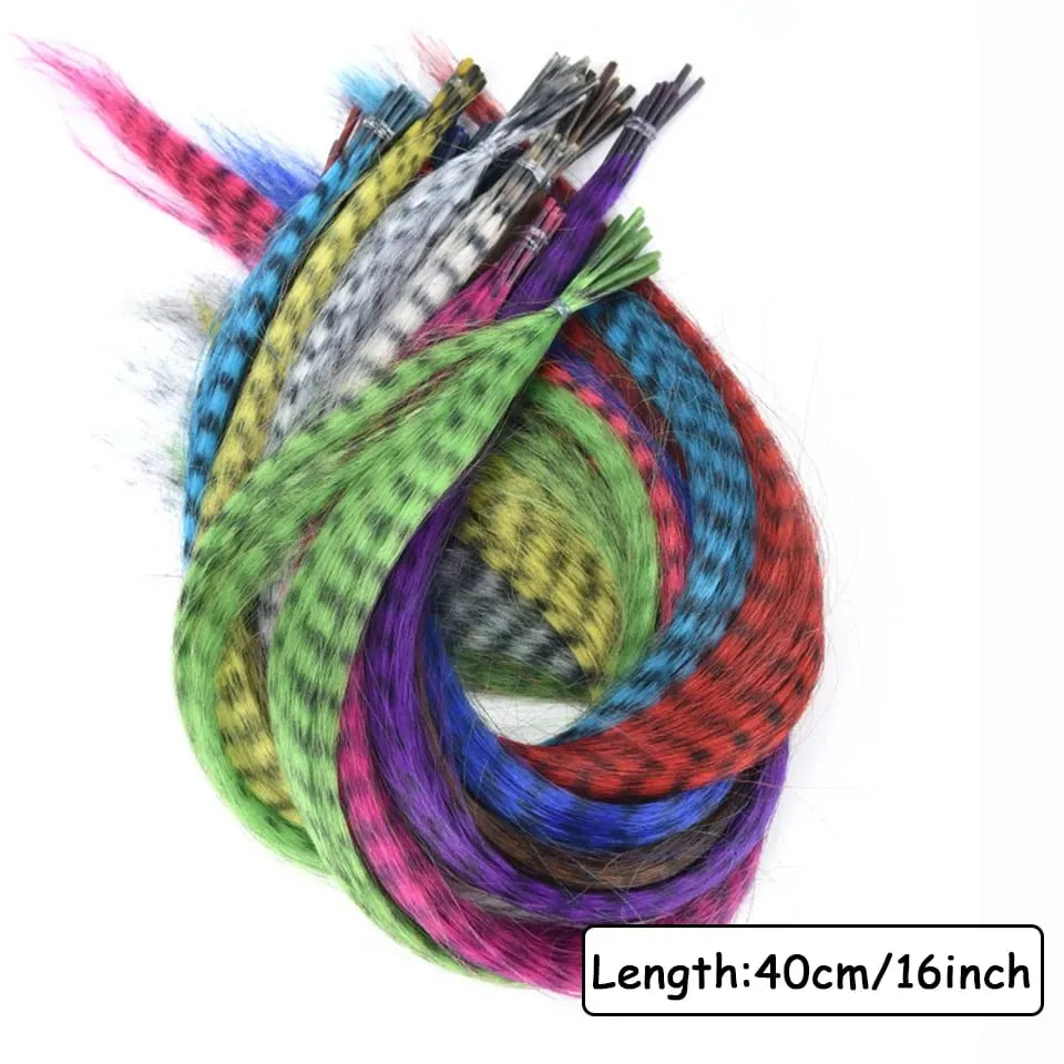 Synthetic Colored Feather Hair Extensions 16Inch Blue Purple For Women Zebra Line Feather Hairpiece For Women New Year Carnival