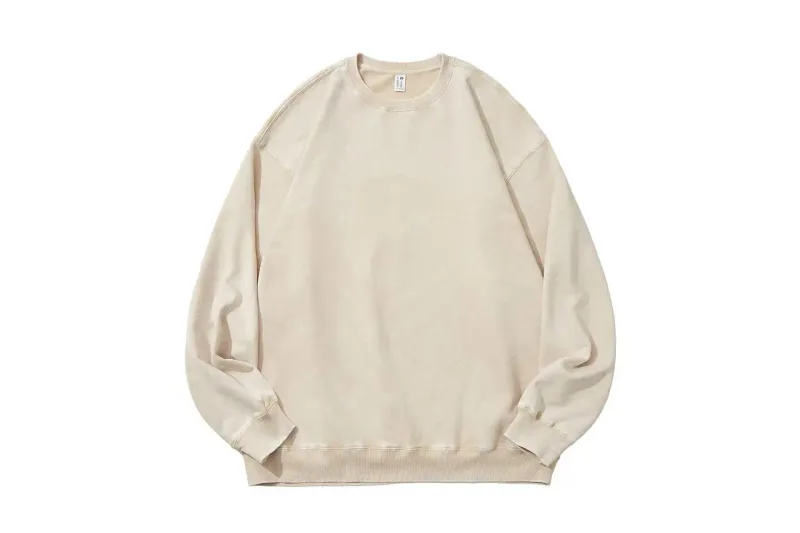 Extra-Large 100% Pure Cotton 350g Round-Neck Hoodie Washed-Out Retro Wax-Printed Snowflake Crewneck Sweater Casual Distressed