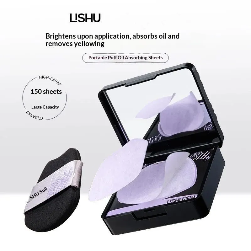 Oil Control Blotting Paper with Powder Puff Face Powder Makeup Setting Sheets Portable Touch Up Tool，150 Sheets