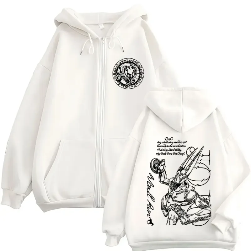 Anime Jojo Bizarre Adventure STEEL BALL RUN D4C Funny Valentine Zipper Hoodies Men Women Fashion Fleece Zip Up Sweatshirt Jacket — image 3