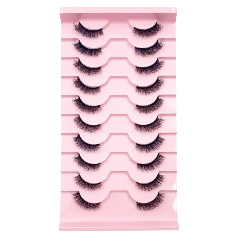 3D Cat Eye Lashes Half Eyelashes 10 Pares Half Lashes Natural Clear Stem False Eyelash Extension Makeup Faux Cils maquiag